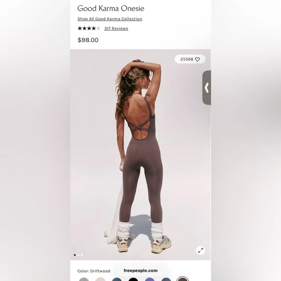 NWOT Free People Good Karma Onesie in Driftwood - Picture 2 of 11